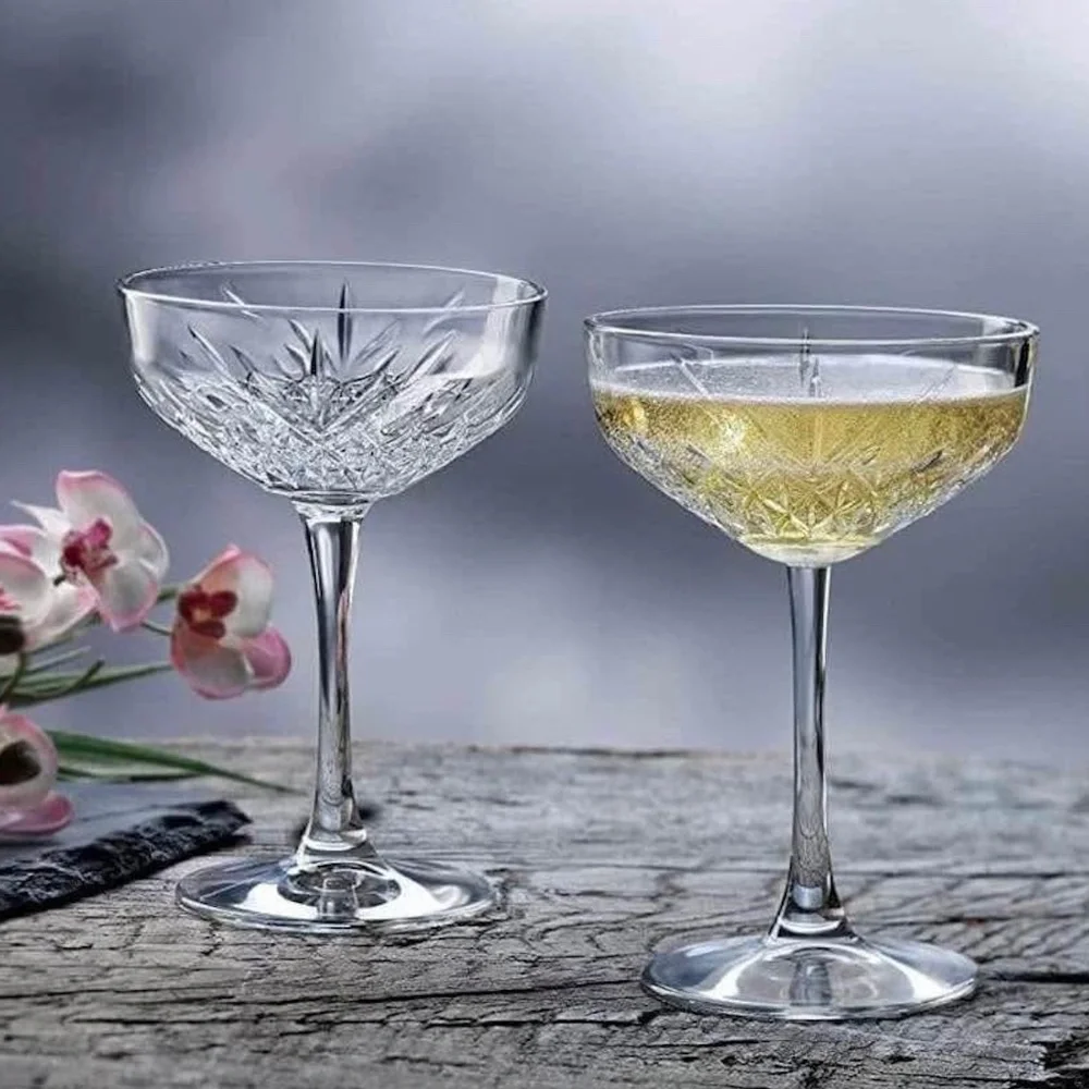 ❤️ Anthropologie Set of 2 Champagne Cocktail Glasses Glass Etched